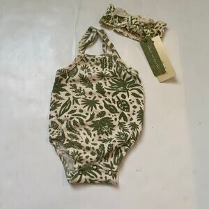 NEW L’ovedbaby Green Botanical Print Organic Cotton One Piece Bubble Romper